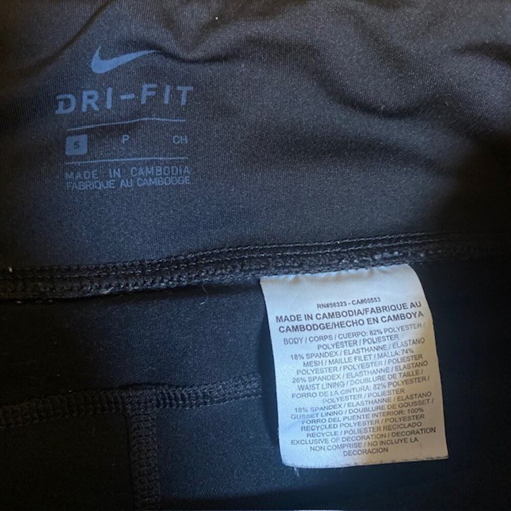 NIKE Womens Small Dri Fit 3/4 Black Leggings Drawstring Pockets Athleisure Sport - Picture 2 of 10